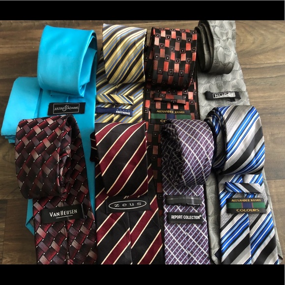 Men’s Tie Assortment 8 Ties, 1 Handkerchief - Picture 2 of 2